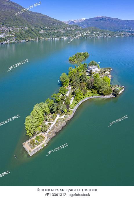 Aerial view of the Brissago Islands near Ascona, on the northern part of the Lake Maggiore. Canton Ticino, Switzerland