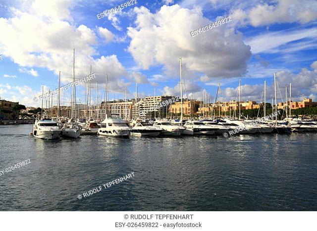 View of Sliema and boats in Sliema Creek, Malta