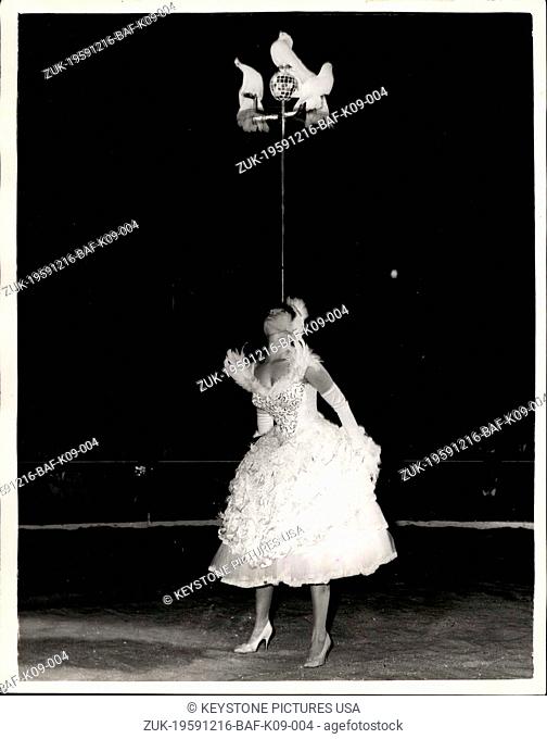 Dec. 16, 1959 - Dress Rehearsal Of Bertram Mills Circus: Photo shows Fabiola and her Doves - during today's Dress Rehearsal at Olympia of the Bertram Mills...