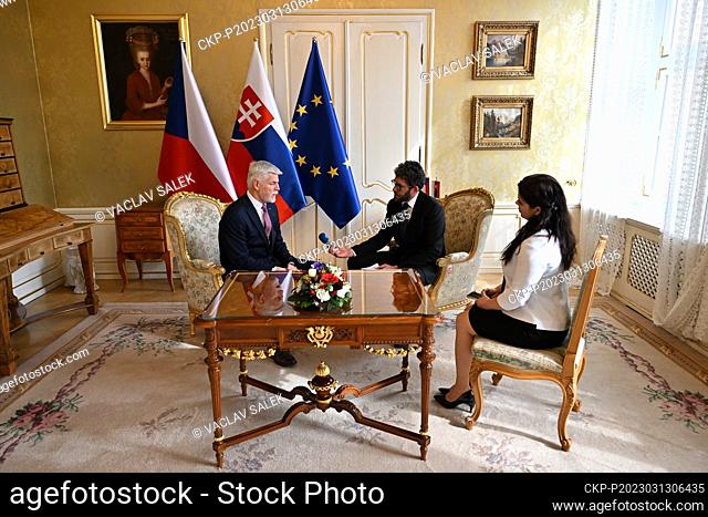 Czech President Petr Pavel (left) starts two days visit of Slovakia and Slovak President Zuzana Caputova in presidential palace in Bratislava, Slovakia
