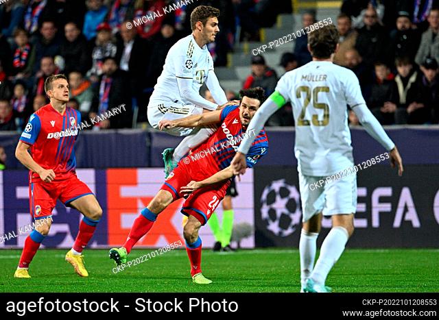 Centre L-R Josip Stanisic of Bayern and Milan Havel of Pilsen in action during the Viktoria Plzen vs Bayern Munich group C of football Champions' League match...