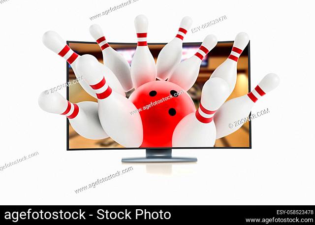 3D television with bowling pins going out of the screen