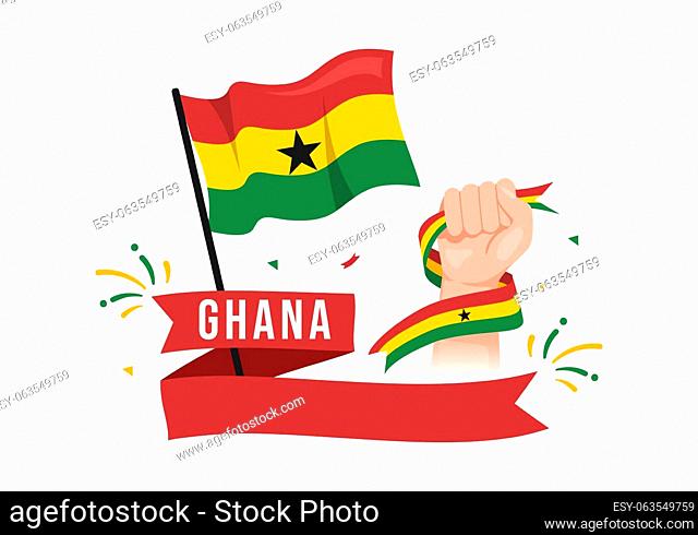 Happy Ghana Republic Day Vector Illustration with Waving Flag Background in Flat Cartoon Hand Drawn for Web Banner or Landing Page Templates