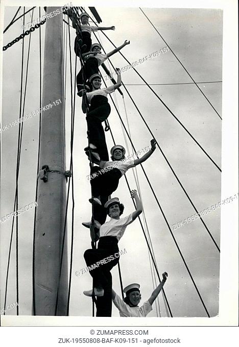 Aug. 08, 1955 - Lady Pamela Mountbatten visits members of girls nautical training corps; The annual training course of the Girls Nautical Training Corps - a...