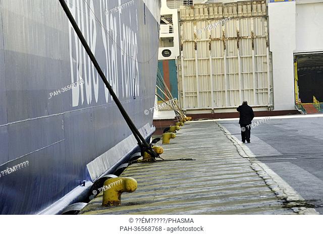 A ferry is docked at the port of Piraeus,  Greece, 31 January 2013. Due to a 48 hour strike, there are no more ferries leaving from here