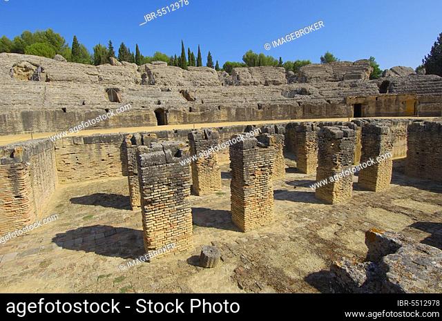Amphitheatre, Italica, Santiponce, Roman ruins, Seville, Andalusia, Spain, Europe