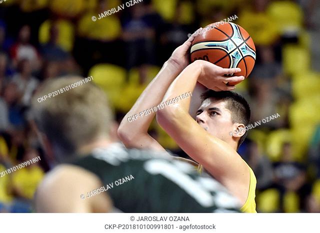 Vaclav Bujnoch of Opava in action during the Men's Basketball Champions League group B first round game Opava vs Nanterre in Opava, Czech Republic, October 10