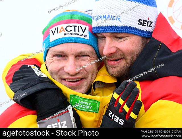 29 January 2023, Switzerland, St. Moritz: Bobsleigh: World Championship, two-man bobsleigh, men, 4th run, in the Olympic Bob Run St. Moritz - Celerina