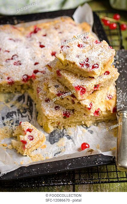 Apple & redcurrant cake on a baking sheet