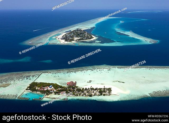 Vacation Island Ranveli and Inhabited Island Dhangethi, Ari Atoll, Indian Ocean, Maldives