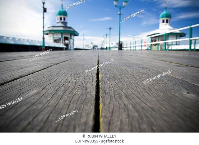 England, Lancashire, Blackpool, View along the boards of the North Pier in Blackpool