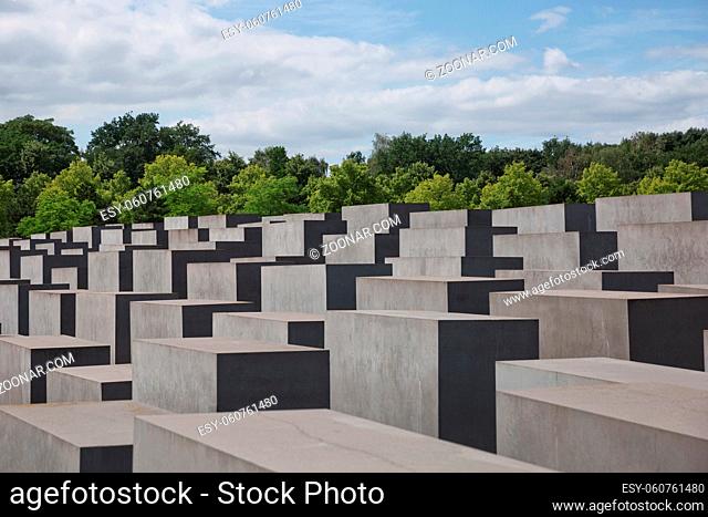 Berlin, Germany - July 13, 2017: The Memorial to the Murdered Jews of Europe in Berlin Germany. Also known as the Holocaust Memorial