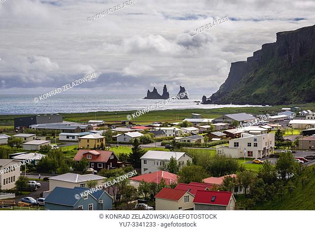 Vik i Myrdal village in Iceland, view from the church hill
