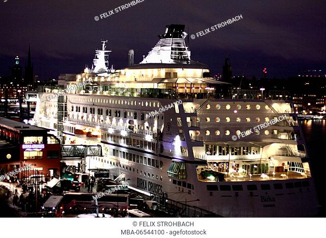 Cruise ship in the harbour of Stockholm at night
