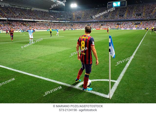 Andrés Iniesta, soccer player, in the stadium corner, FC Barcelona