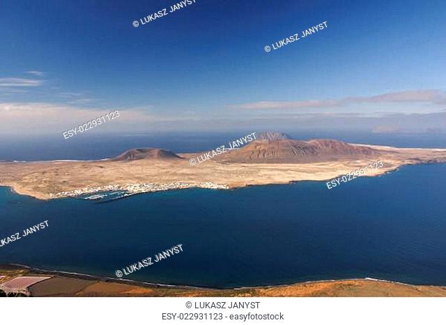 view to La Graciosa Island from Mirador del Rio. Lanzarote, Canary Islands, Spain
