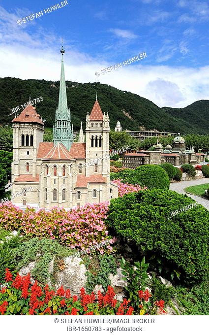 Cathedral of Geneva in miniature, Swissminiatur, Melide, Lugano, Ticino, Switzerland, Europe