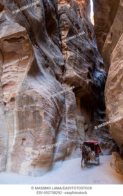 Canyon at the entrance in Petra, Jordan ancient city