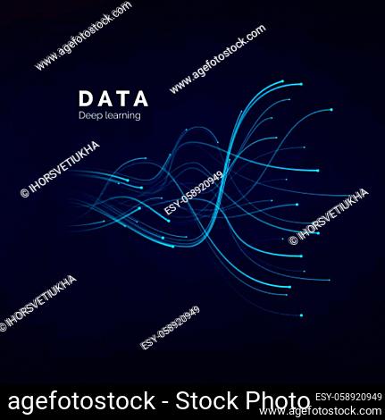 Data visualization. Deep learning or big data concept. Abstract blue waves on dark background. vector