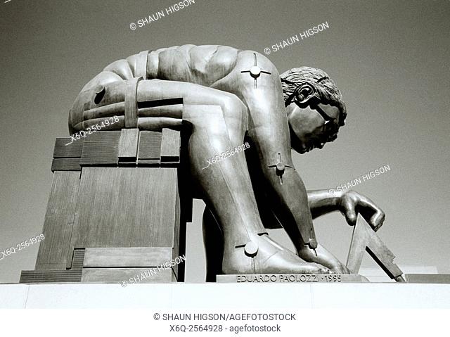 Eduardo Paolozzi sculpture of Sir Isaac Newton in the British Library in London in England in Great Britain in the United Kingdom UK Europe