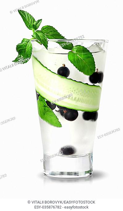 Cucumber currant and mint lemonade isolated on white background