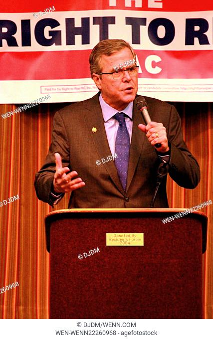 Former Florida Governor Jeb Bush speaks at a meeting sponsored by ""Right To Rise PAC"" at Mountain Shadow Coummunity Center In Sun City Summerlin Featuring:...