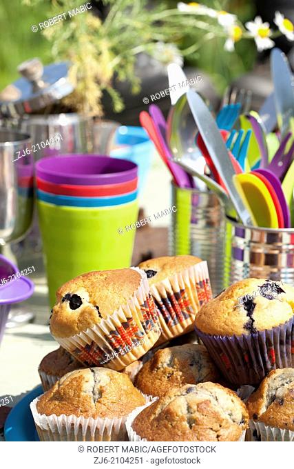 Muffins. Breakfast table sets