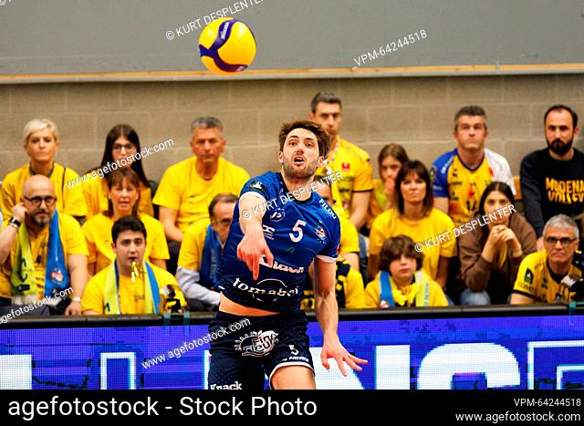 Roeselare's Pieter Coolman pictured in action during a volleyball match between Knack Roeselare and Modena, second leg of the final of the men's CEV Cup