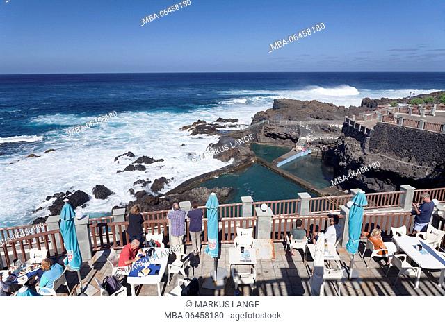 View from the terrace of the restaurant on the nature swimming pool Piscinias de la Fajana, Barlovento, Canary islands, Spain