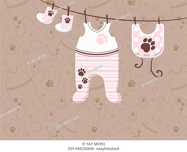 childrens clothes are hung on ropes. Advertising banner for stores. illustration