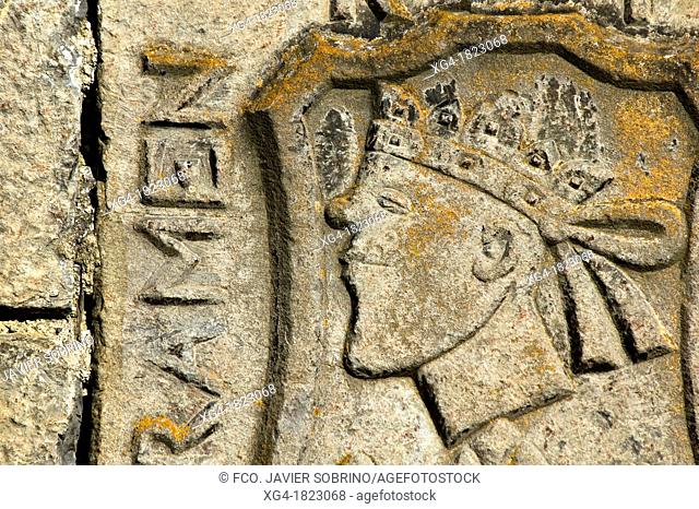 Shield with the severed head of King Abderraman - Isaba - Roncal Valley - Pyrenees - Navarre Pyrenees - Navarra - Spain - Europe