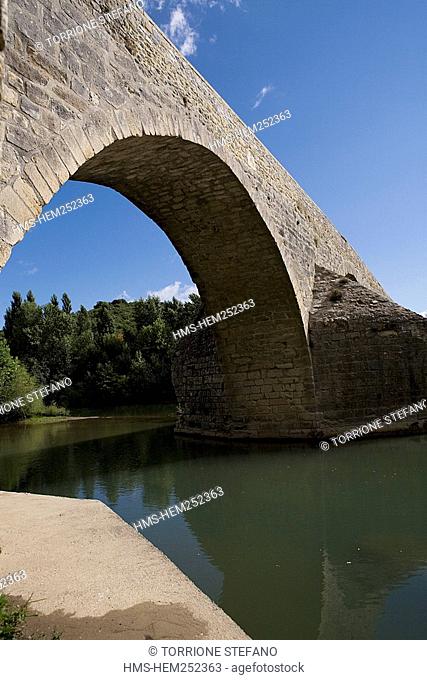France, Gard, La Roque sur Ceze, labelled Les Plus Beaux Villages de France The Most Beautiful Villages of France, the Charles Martel Bridge, Medieval style