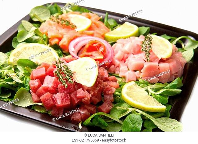 salmon, tuna and swordfish tartare
