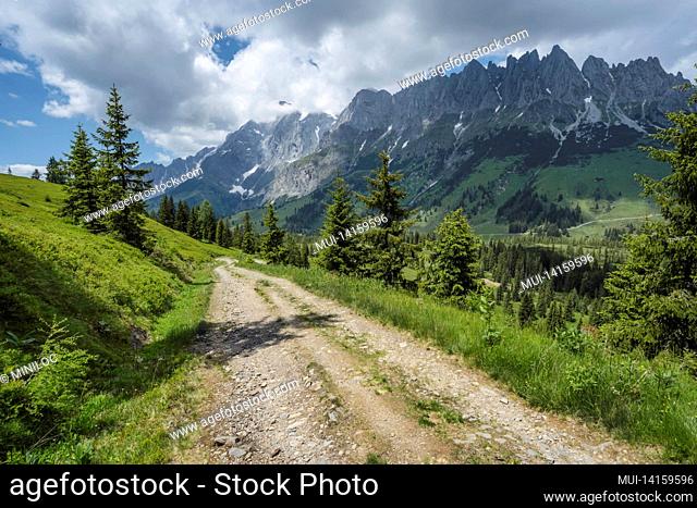 hiking trail around wilder kaiser mountains, tirol - austria