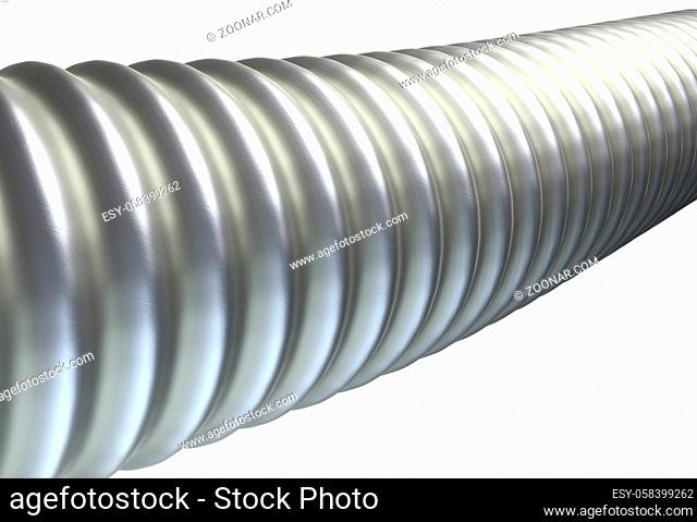 metal ribbed hose isolated on white background 3d render