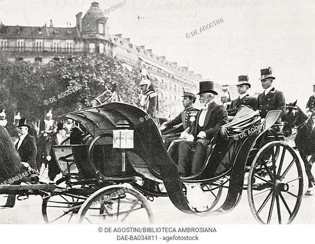 Alfonso XIII, King of Spain, arriving in Paris, France, photograph by Chusseau-Flaviens, from L'Illustrazione Italiana, Year XXXII, No 24, June 11, 1905