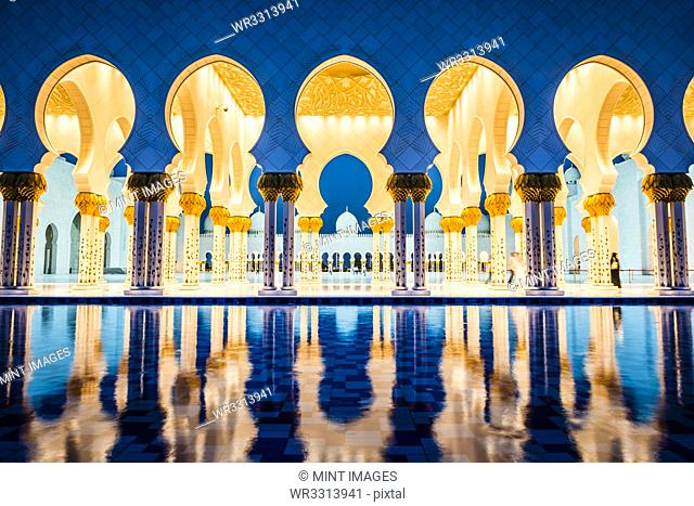 Ornate tiled arches of Grand Mosque, Abu Dhabi, United Arab Emirates