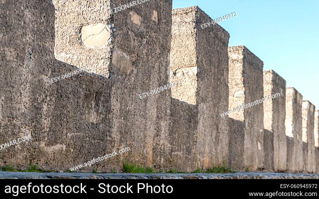 Gruyeres, VD / Switzerland - 31 May 2019: the historic castle walls at Gruyeres in the Swiss canton of Vaud