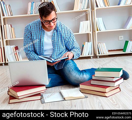 The young student studying with books