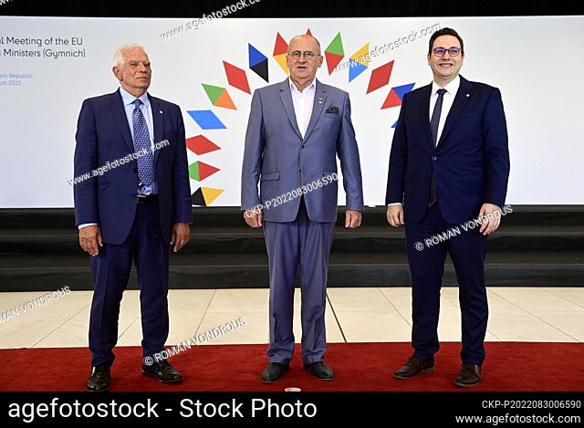 (L-R) European Union foreign policy chief Josep Borrell, Polish Foreign Minister Zbigniew Rau and Czech Foreign Minister Jan Lipavsky during arrivals for a...