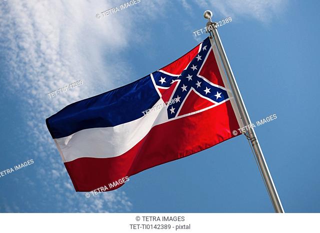 USA, Mississippi State flag against sky