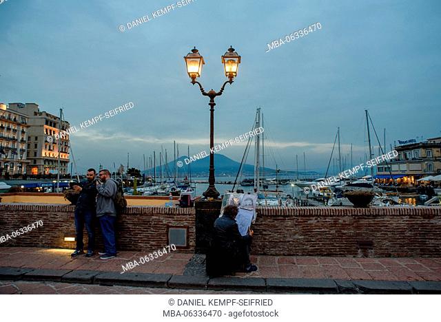View from the marina to Mount Vesuvius in Naples, Italy