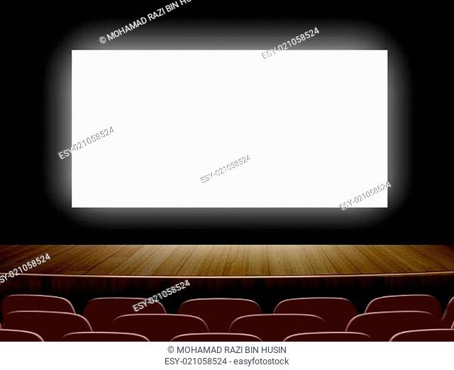 Cinema with white screen and seats