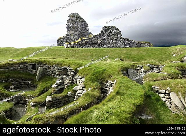 Jarlshof Prehistoric and Norse Settlement Ruins Sumburgh Head Shetland Scotland United Kingdom Archaeological