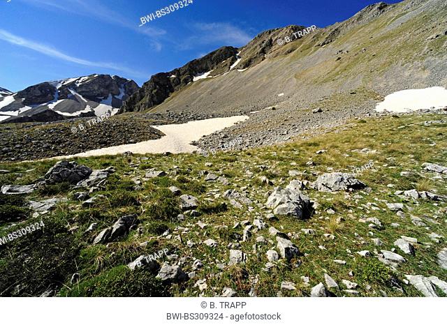 waste mountain landscape with remains of snow at Mount Peristeri at the Pindus, Greece, Pindos Gebirge