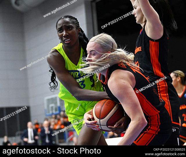 L-R Ezi Magbegor (Praha) and Klaudia Gertchen (Polkowice) in action during the Women's Basketball European League, Group B, 9th round