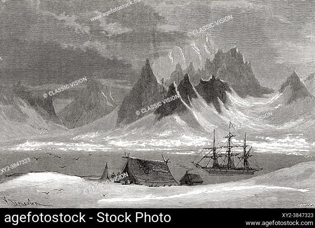 A bay in Spitzbergen or Spitsbergen, northern Norway from the La Recherche Expedition of 1838 to 1840, a French Admiralty expedition