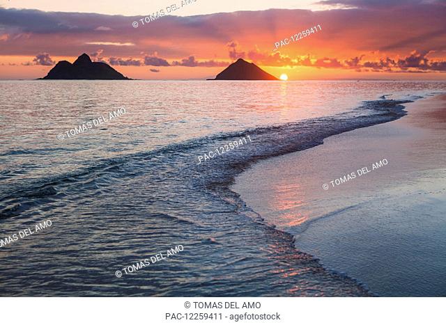 Sunrise at Lanikai Beach; Kailua, Island of Hawaii, Hawaii, United States of America