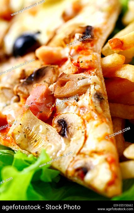 Close up view of fresh and very tasty pizza