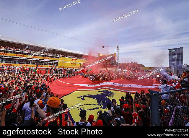 Fans during podium ceremony, F1 Grand Prix of Italy at Autodromo Nazionale Monza on September 3, 2023 in Monza, Italy. (Photo by HIGH TWO)